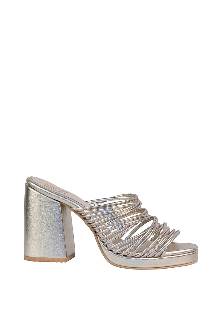 Gold Sandals With Block Heels by Veruschka By Payal Kothari at Pernia's Pop Up Shop