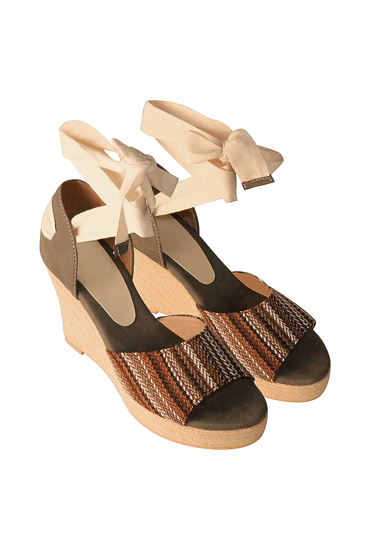 Brown & Grey Striped Wedges by Veruschka By Payal Kothari at Pernia's Pop Up Shop