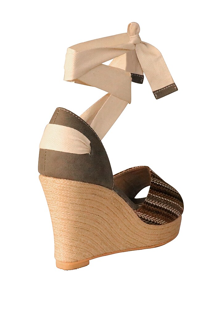 Brown & Grey Striped Wedges by Veruschka By Payal Kothari at Pernia's Pop Up Shop