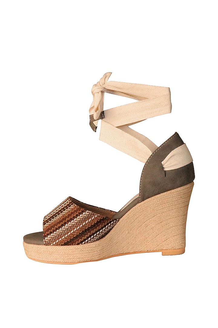 Brown & Grey Striped Wedges by Veruschka By Payal Kothari at Pernia's Pop Up Shop