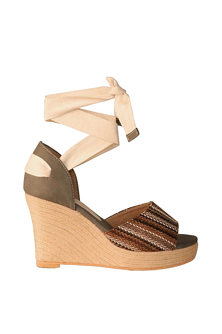 Brown & Grey Striped Wedges by Veruschka By Payal Kothari at Pernia's Pop Up Shop