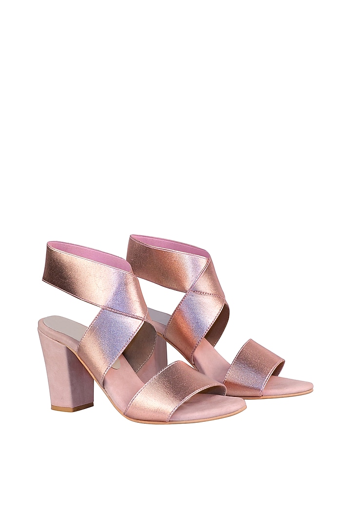 Rose Gold & Pink Adjustable Bandage Sandals by Veruschka By Payal Kothari at Pernia's Pop Up Shop