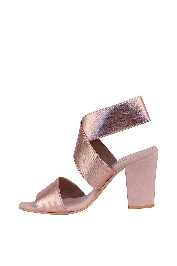 Rose Gold & Pink Adjustable Bandage Sandals by Veruschka By Payal Kothari at Pernia's Pop Up Shop