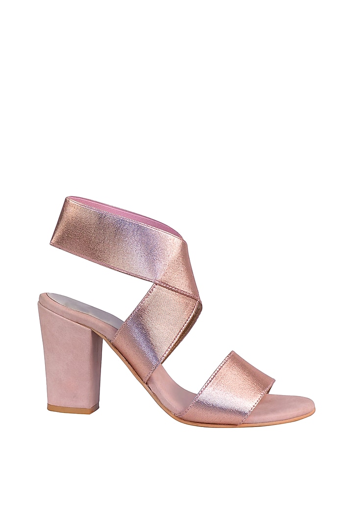 Rose Gold & Pink Adjustable Bandage Sandals by Veruschka By Payal Kothari at Pernia's Pop Up Shop