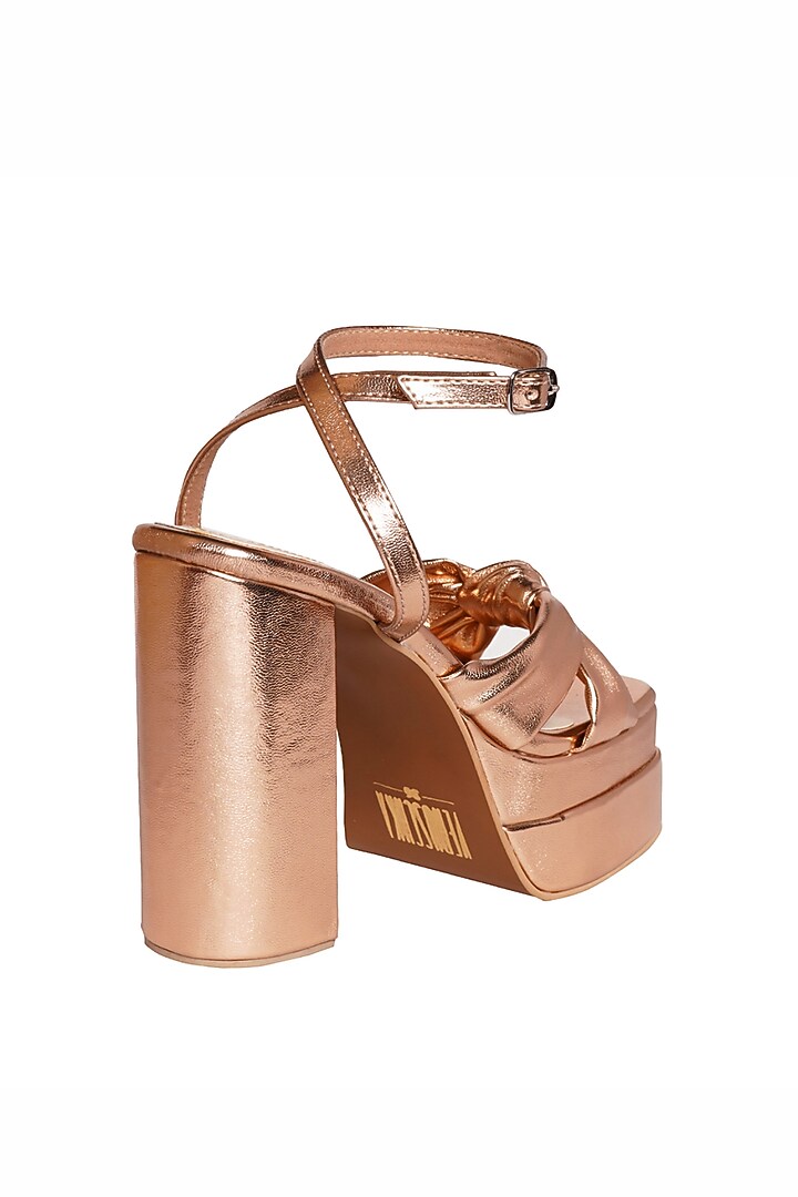 Metallic Rose Gold Vegan Leather Block Heels by Veruschka By Payal Kothari at Pernia's Pop Up Shop