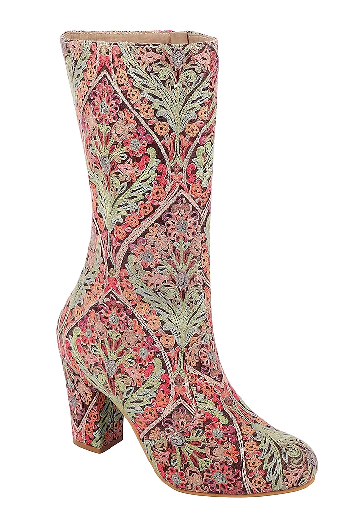 Multi Colored Embroidered Calf Length Boots by Veruschka By Payal Kothari