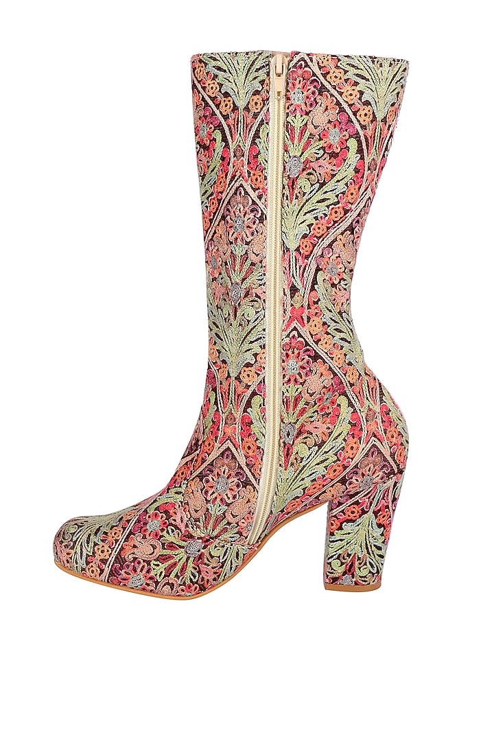 Multi Colored Embroidered Calf Length Boots by Veruschka By Payal Kothari at Pernia's Pop Up Shop