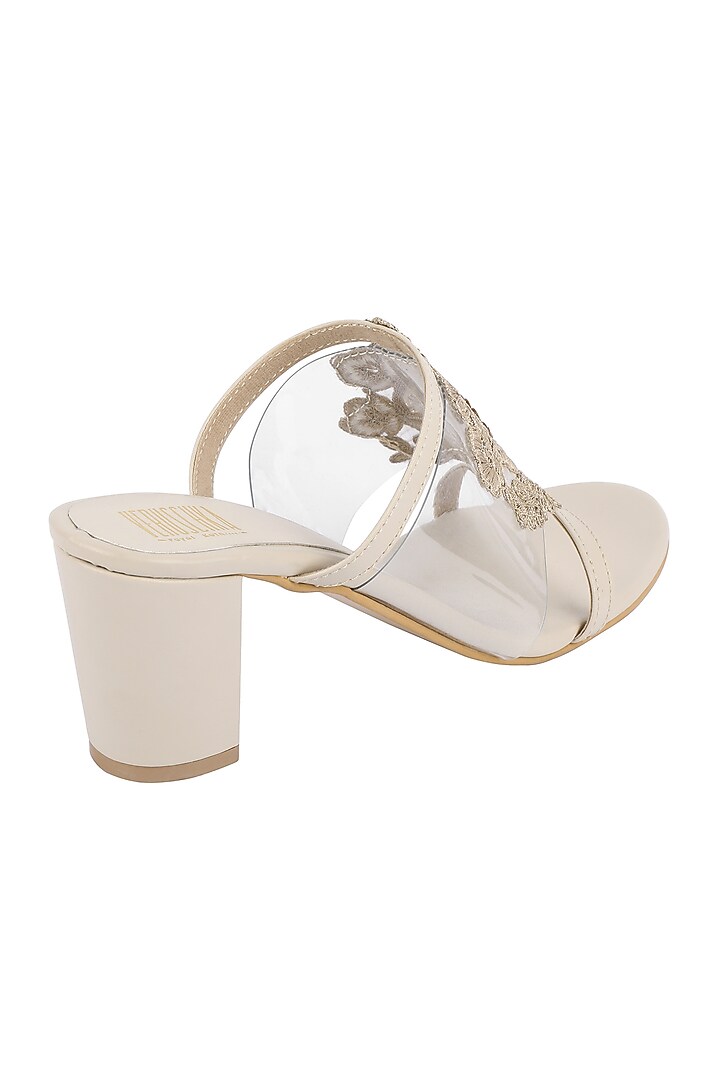 Cream & Gold Block Heels With Clear Upper by Veruschka By Payal Kothari at Pernia's Pop Up Shop