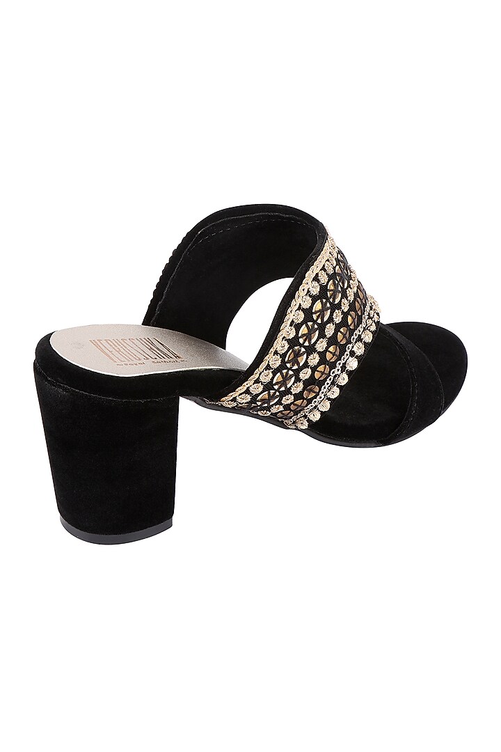 Black & Gold Embroidered Block Heels by Veruschka By Payal Kothari at Pernia's Pop Up Shop