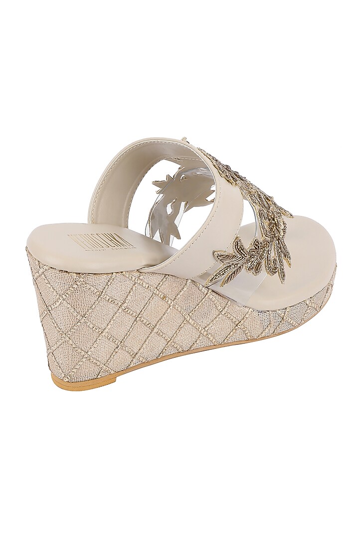 Cream & Gold Embroidered Wedges by Veruschka By Payal Kothari at Pernia's Pop Up Shop