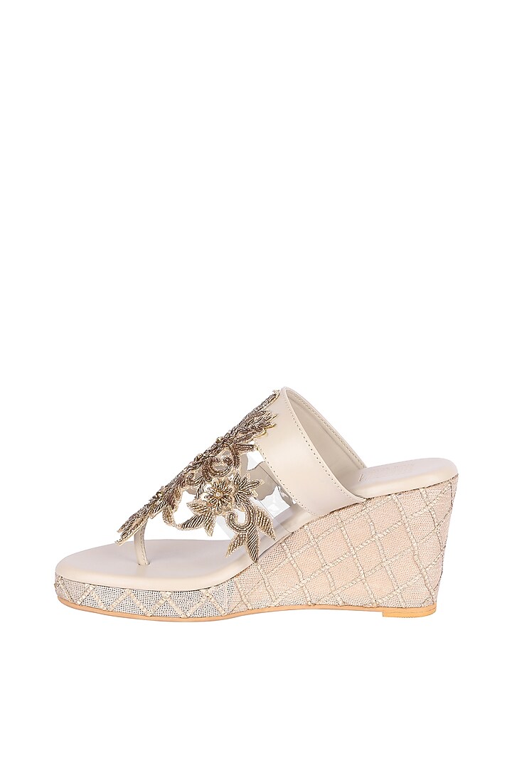 Cream & Gold Embroidered Wedges by Veruschka By Payal Kothari at Pernia's Pop Up Shop
