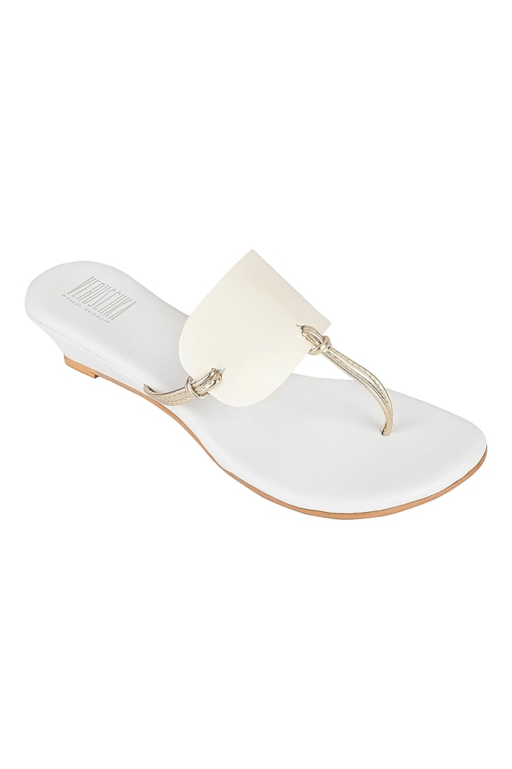White & Gold Metallic Wedges by Veruschka By Payal Kothari at Pernia's Pop Up Shop