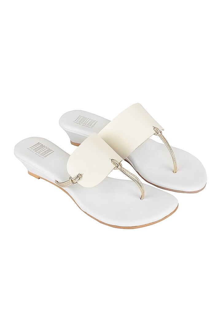 White & Gold Metallic Wedges by Veruschka By Payal Kothari at Pernia's Pop Up Shop