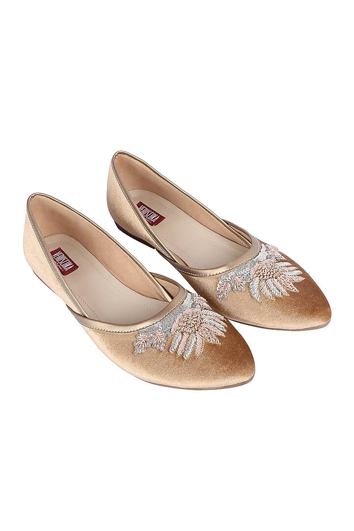 Rose Gold Sequins Embroidered Mojdi by Veruschka By Payal Kothari at Pernia's Pop Up Shop