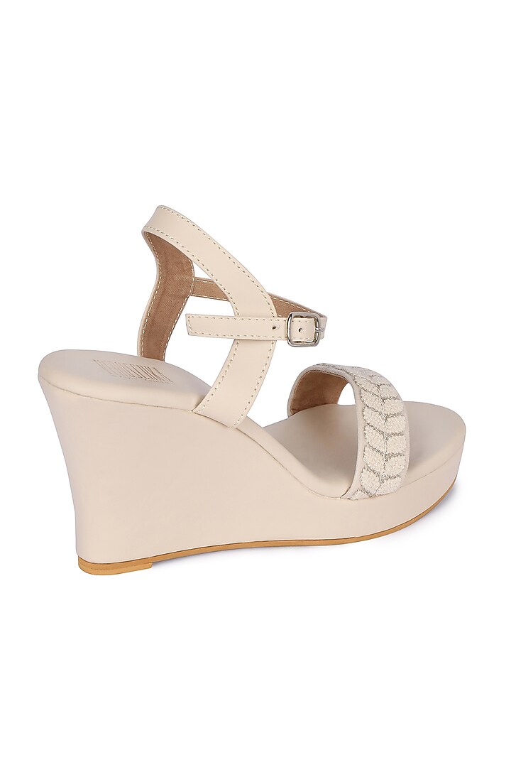 Cream Thread Embroidered Wedges by Veruschka By Payal Kothari at Pernia's Pop Up Shop