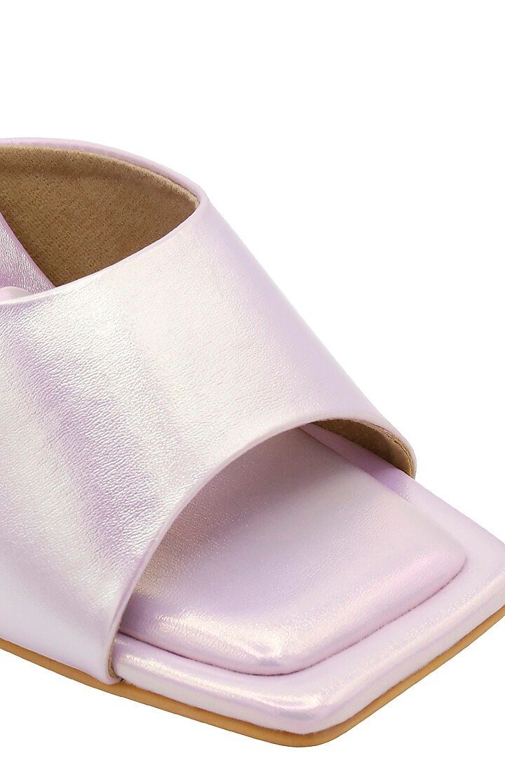 Pink Vegan Leather Holographic Heeled Mules by Veruschka By Payal Kothari at Pernia's Pop Up Shop