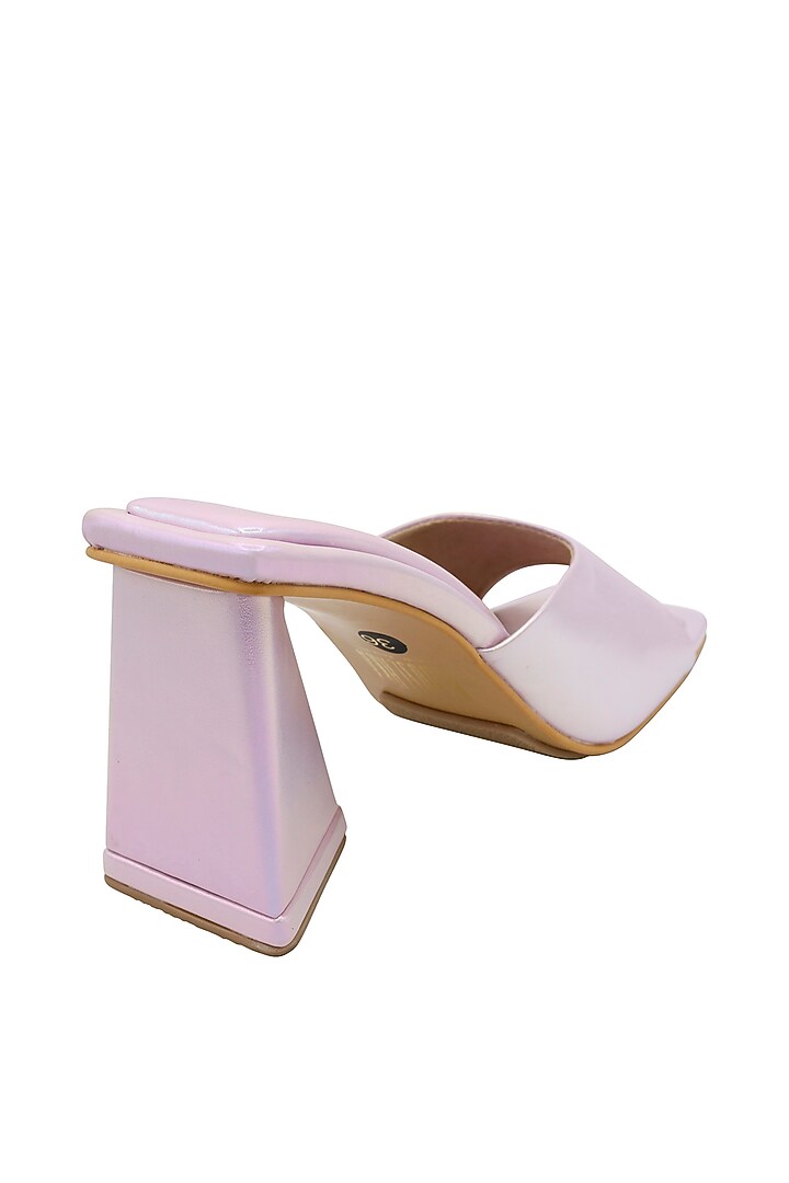 Pink Vegan Leather Holographic Heeled Mules by Veruschka By Payal Kothari at Pernia's Pop Up Shop