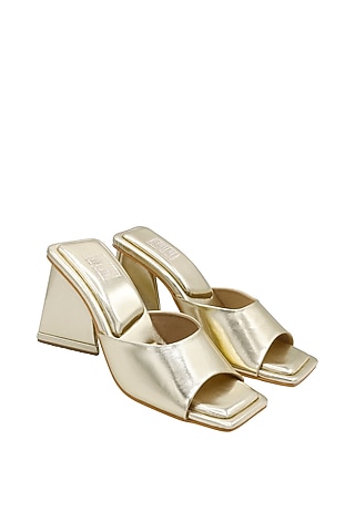 Gold Vegan Leather Heeled Mules by Veruschka By Payal Kothari