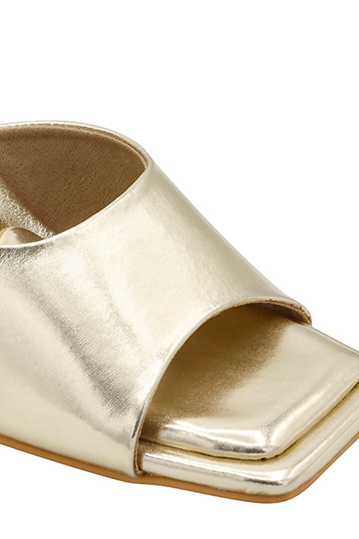 Gold Vegan Leather Heeled Mules by Veruschka By Payal Kothari at Pernia's Pop Up Shop