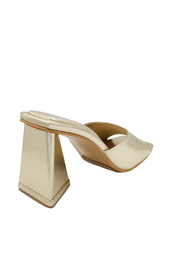 Gold Vegan Leather Heeled Mules by Veruschka By Payal Kothari at Pernia's Pop Up Shop