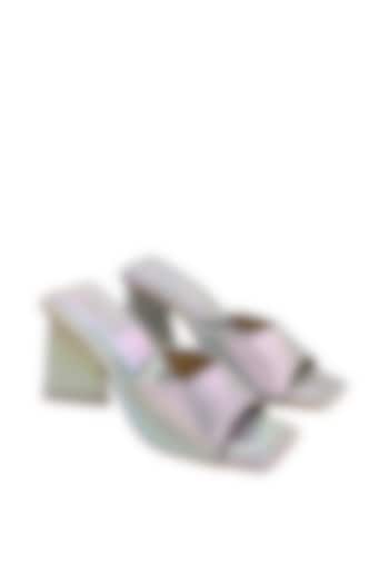 Silver Vegan Leather Heeled Mules by Veruschka By Payal Kothari at Pernia's Pop Up Shop