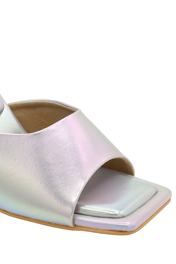 Silver Vegan Leather Heeled Mules by Veruschka By Payal Kothari at Pernia's Pop Up Shop