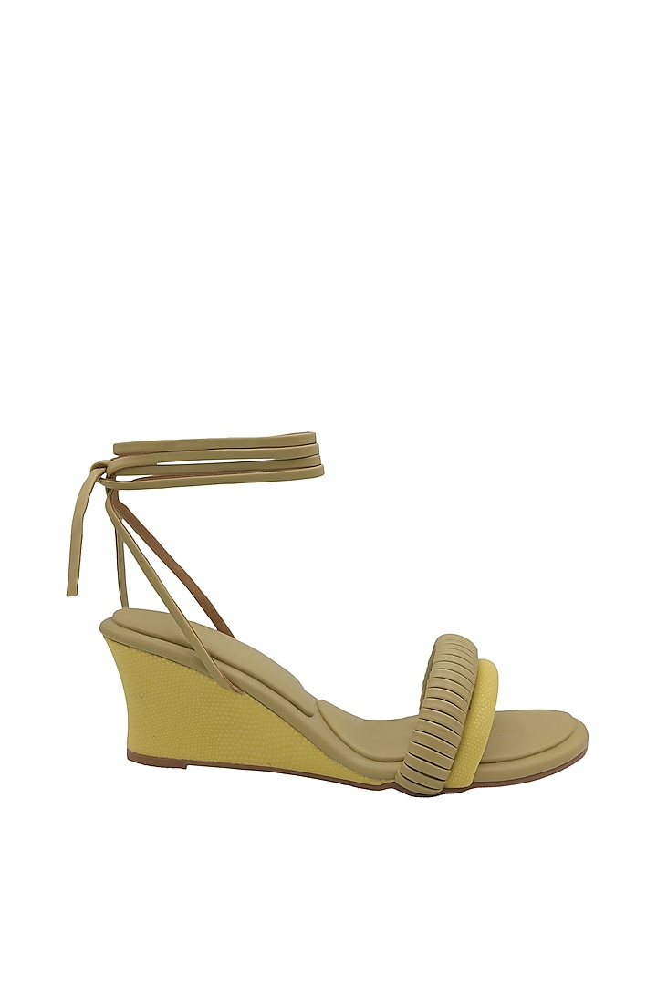 Pista Green Faux Leather Sandals by Veruschka By Payal Kothari at Pernia's Pop Up Shop