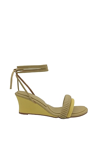 Pista Green Faux Leather Sandals by Veruschka By Payal Kothari