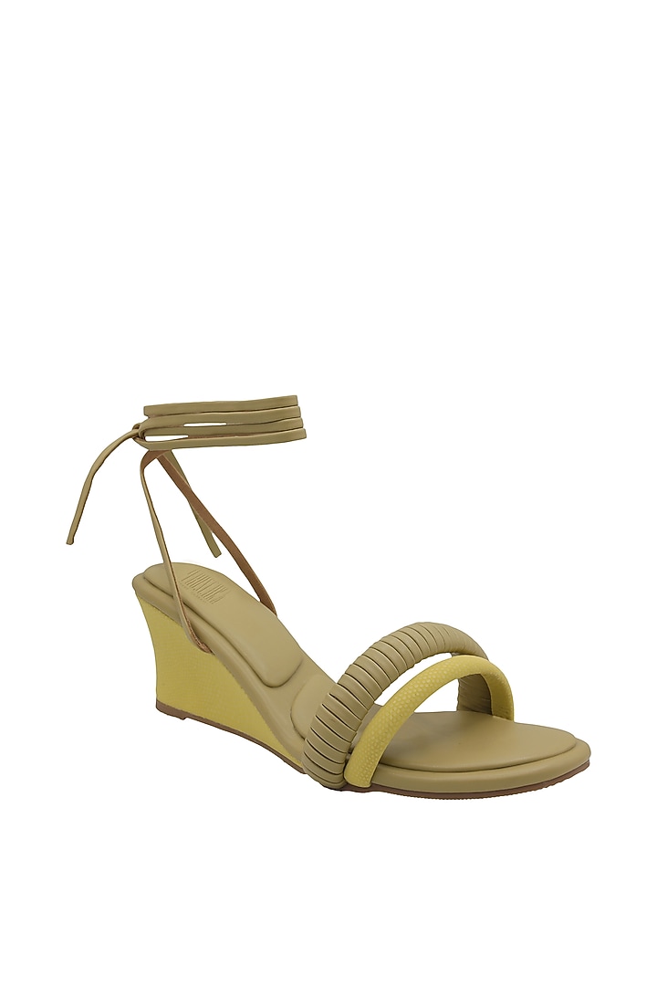 Pista Green Faux Leather Sandals by Veruschka By Payal Kothari at Pernia's Pop Up Shop