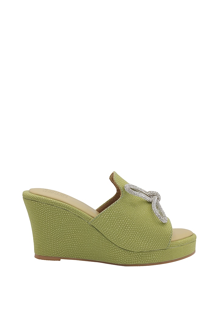 Green Faux Leather Wedges by Veruschka By Payal Kothari