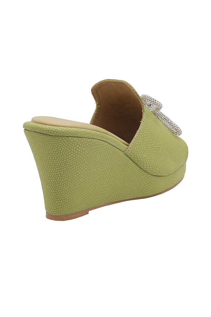 Green Faux Leather Wedges by Veruschka By Payal Kothari at Pernia's Pop Up Shop