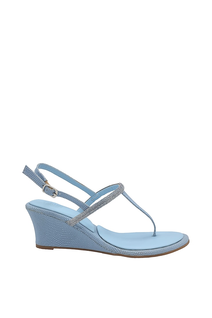 Blue & Silver Faux Leather Thong Wedges by Veruschka By Payal Kothari at Pernia's Pop Up Shop