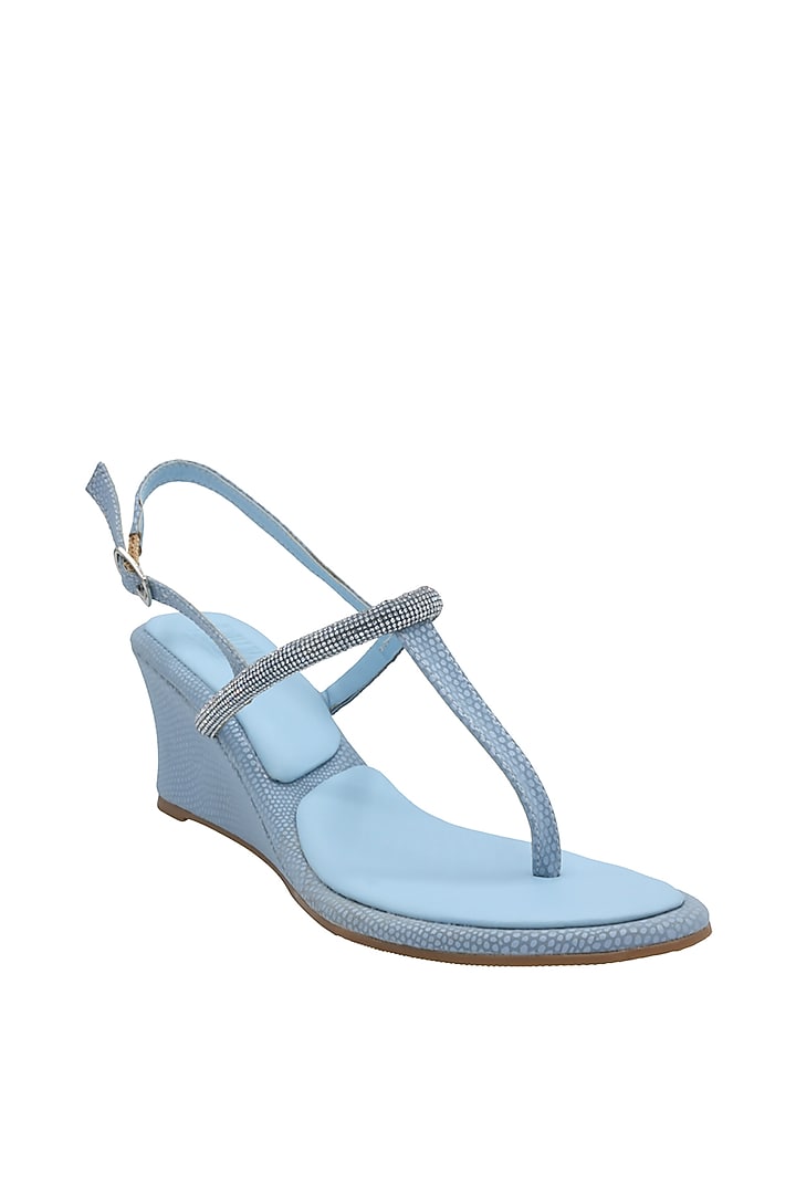 Blue & Silver Faux Leather Thong Wedges by Veruschka By Payal Kothari at Pernia's Pop Up Shop
