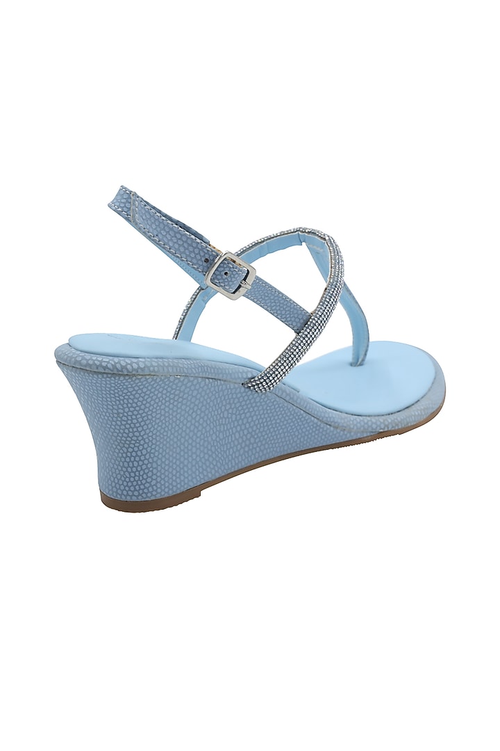 Blue & Silver Faux Leather Thong Wedges by Veruschka By Payal Kothari at Pernia's Pop Up Shop