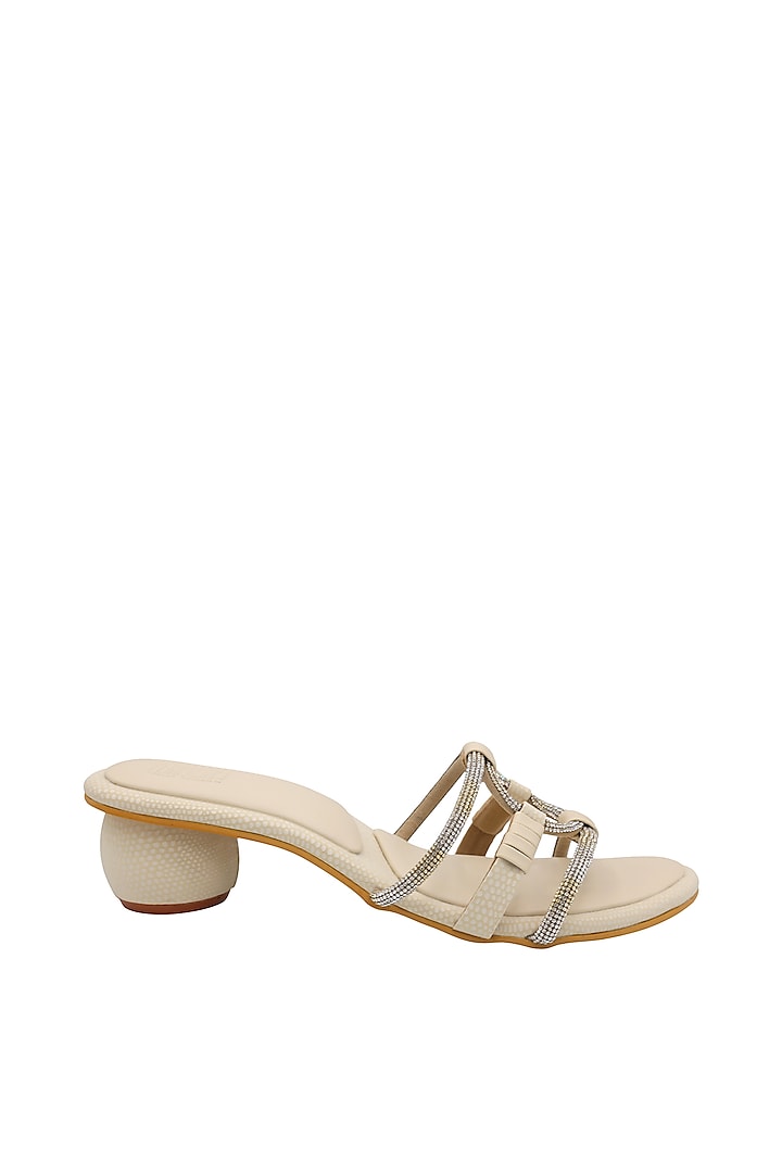 Cream Faux Leather Embellished Sandals by Veruschka By Payal Kothari