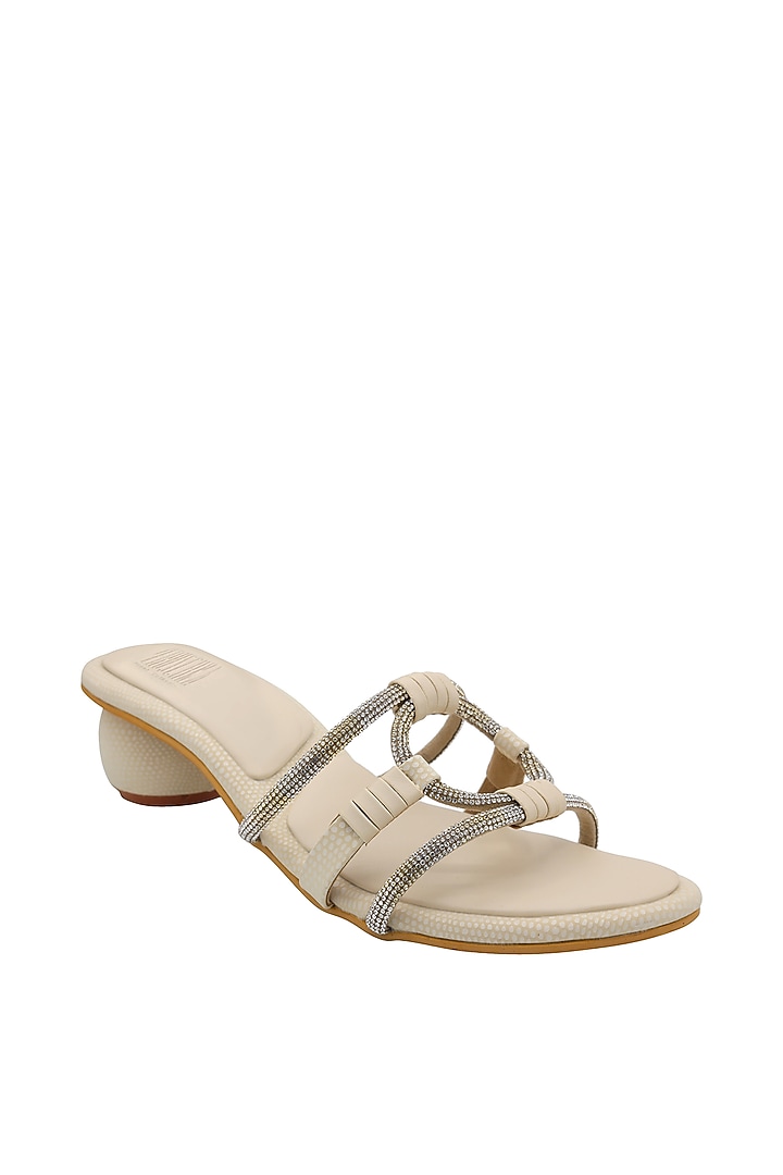 Cream Faux Leather Embellished Sandals by Veruschka By Payal Kothari at Pernia's Pop Up Shop
