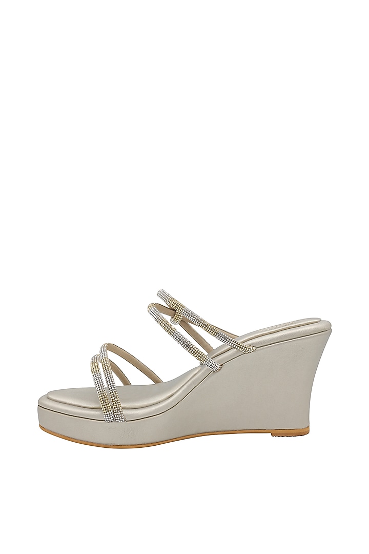 Champagne Gold Faux Leather Wedges by Veruschka By Payal Kothari at Pernia's Pop Up Shop