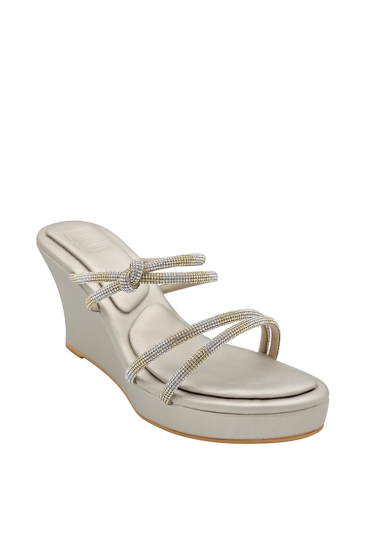 Champagne Gold Faux Leather Wedges by Veruschka By Payal Kothari at Pernia's Pop Up Shop