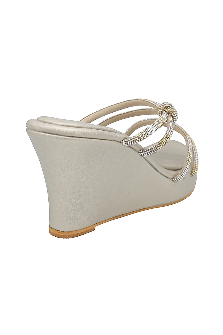 Champagne Gold Faux Leather Wedges by Veruschka By Payal Kothari at Pernia's Pop Up Shop