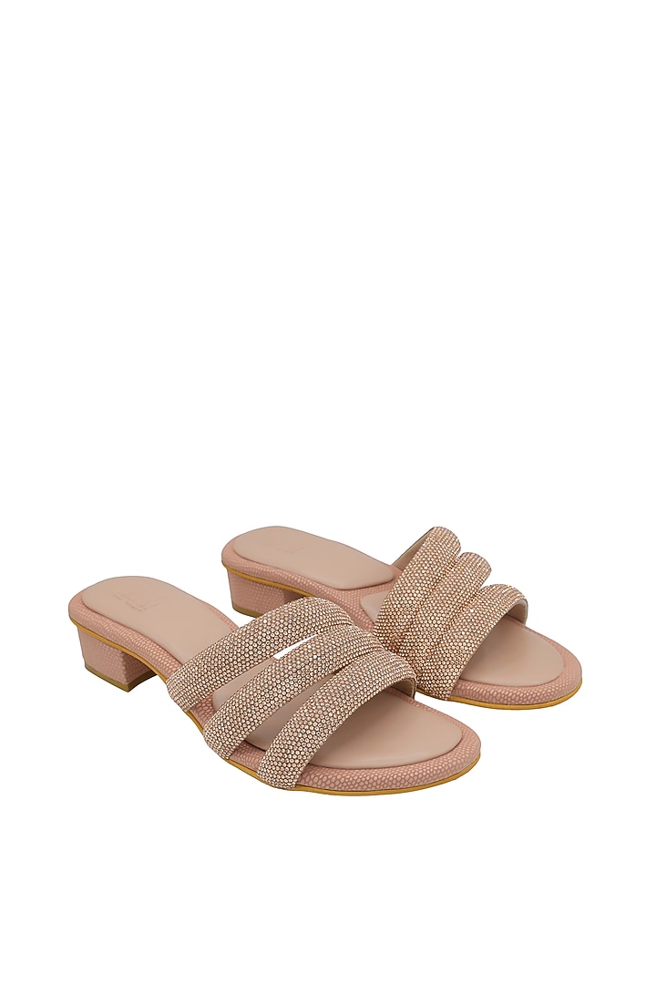 Rose Gold & Pink Faux Leather Sandals by Veruschka By Payal Kothari at Pernia's Pop Up Shop