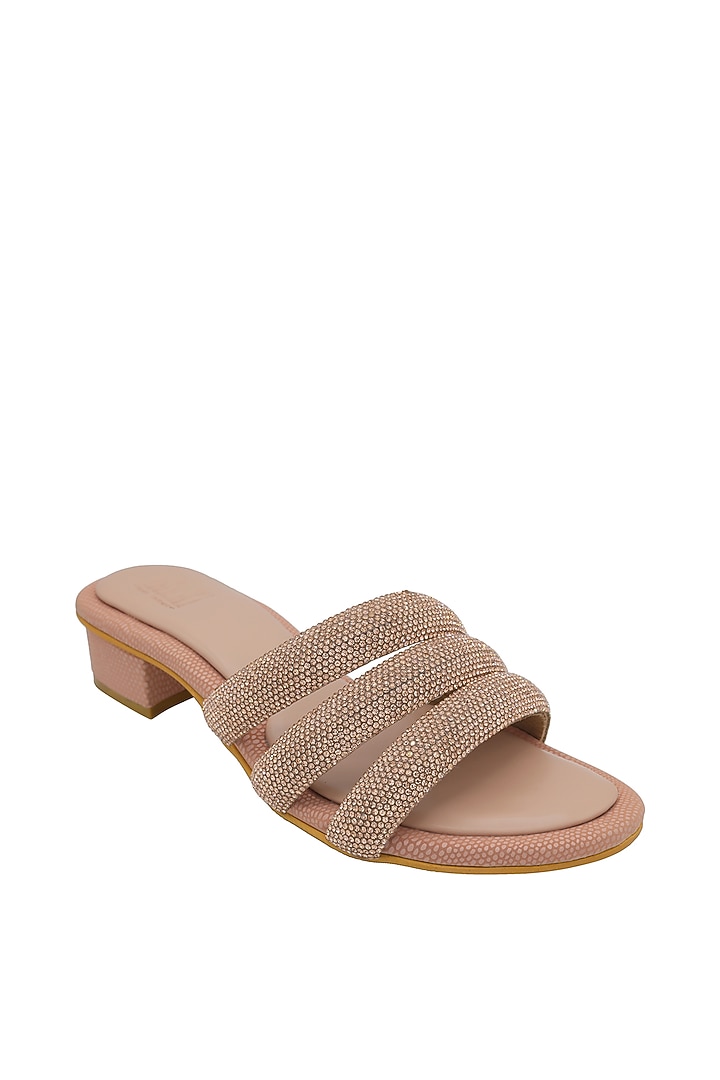 Rose Gold & Pink Faux Leather Sandals by Veruschka By Payal Kothari at Pernia's Pop Up Shop