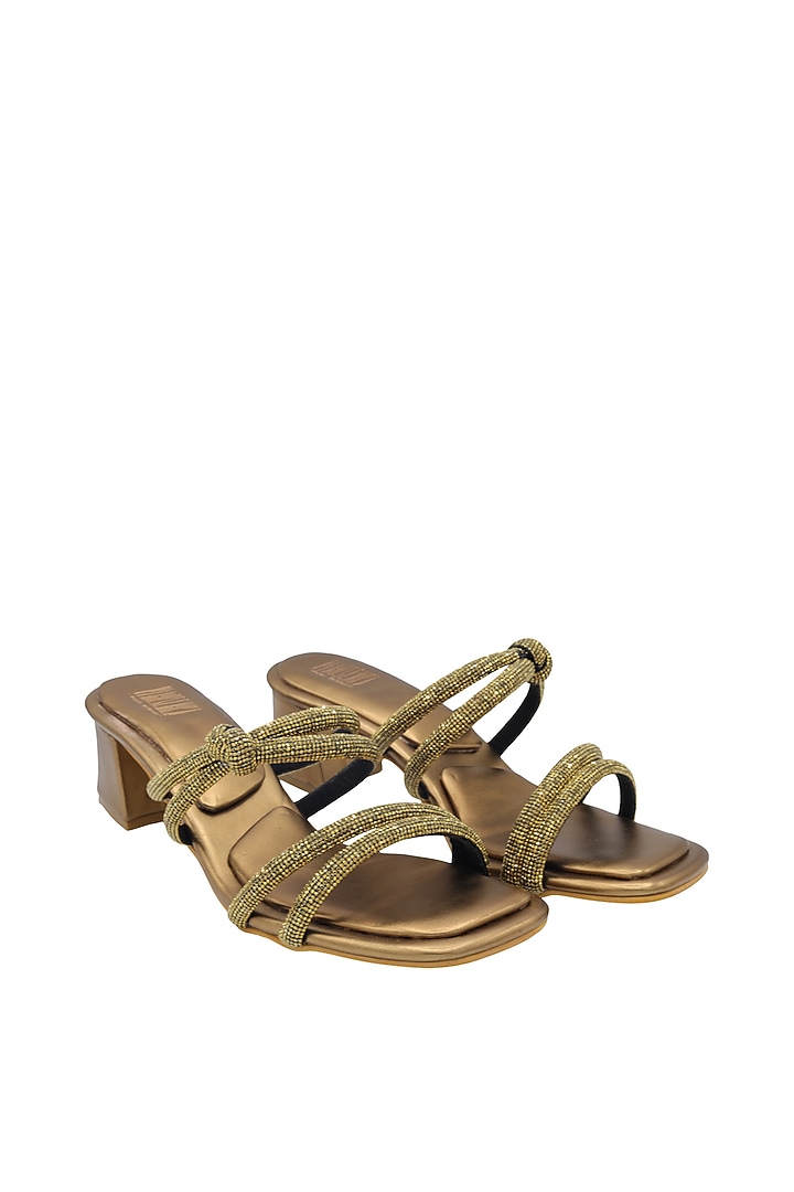 Antique Gold Faux Leather Sandals by Veruschka By Payal Kothari at Pernia's Pop Up Shop