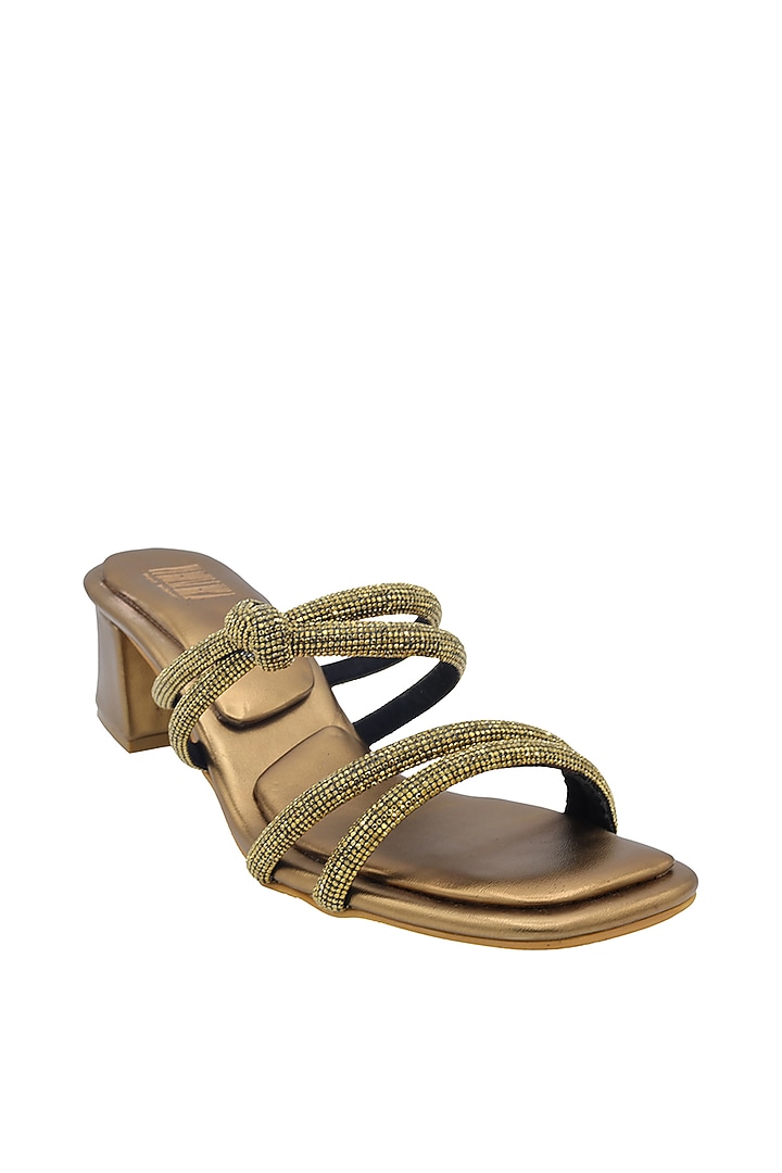 Antique Gold Faux Leather Sandals by Veruschka By Payal Kothari at Pernia's Pop Up Shop