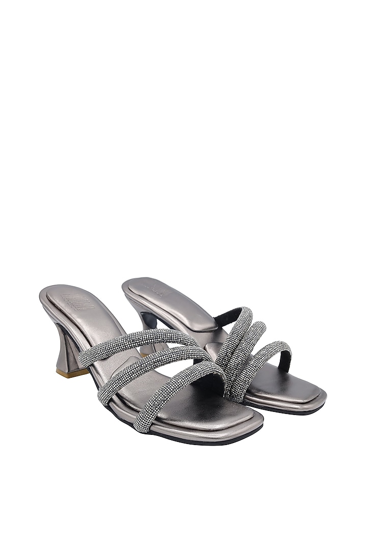 Pewter Faux Leather Sandals by Veruschka By Payal Kothari at Pernia's Pop Up Shop