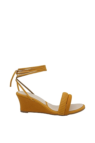 Orange Faux Leather Wedges by Veruschka By Payal Kothari