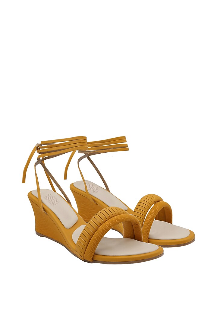 Orange Faux Leather Wedges by Veruschka By Payal Kothari at Pernia's Pop Up Shop
