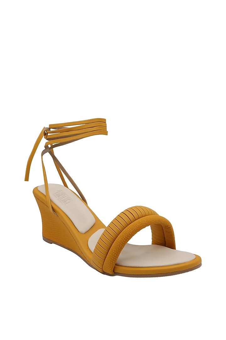Orange Faux Leather Wedges by Veruschka By Payal Kothari at Pernia's Pop Up Shop