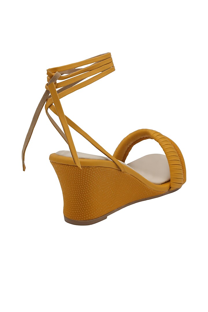 Orange Faux Leather Wedges by Veruschka By Payal Kothari at Pernia's Pop Up Shop