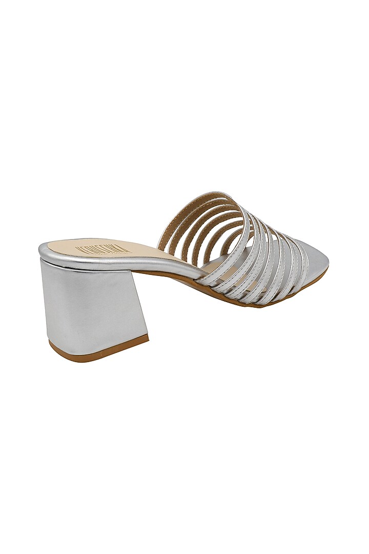 Silver Slip-On Block Heels by Veruschka By Payal Kothari at Pernia's Pop Up Shop