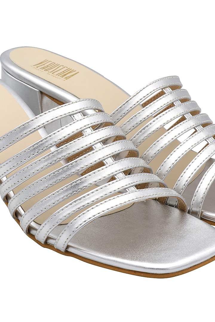 Silver Slip-On Block Heels by Veruschka By Payal Kothari at Pernia's Pop Up Shop